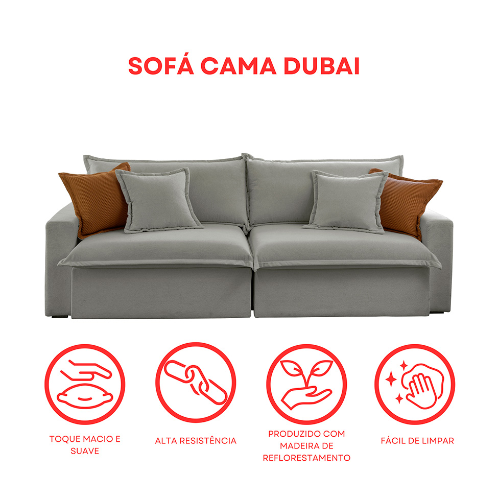Sofá 3 Lugares Retrátil e Reclinável Dubai Linho Cinza 210 cm