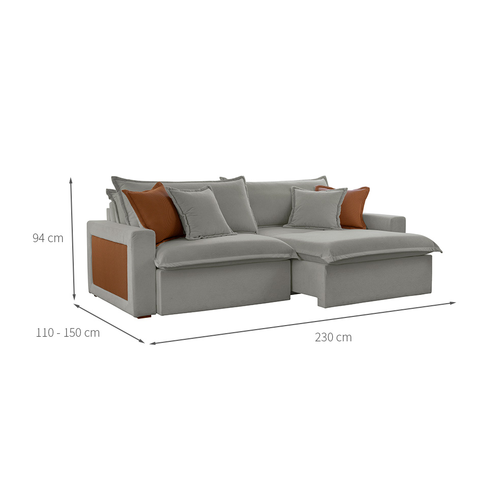 Sofá 3 Lugares Retrátil e Reclinável Dubai Linho Cinza 230 cm
