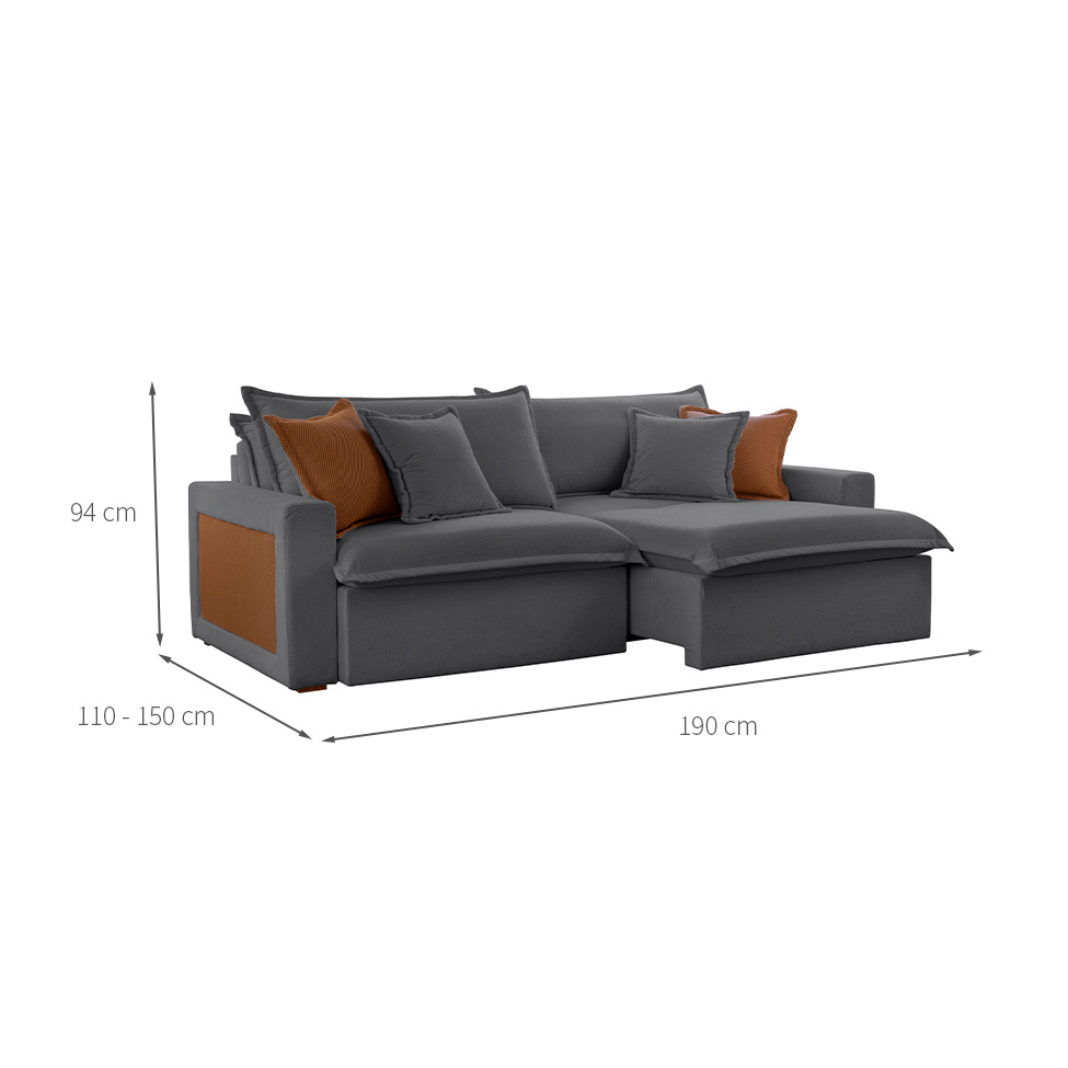 Sofá 3 Lugares Retrátil e Reclinável Dubai Veludo Cinza 190 cm