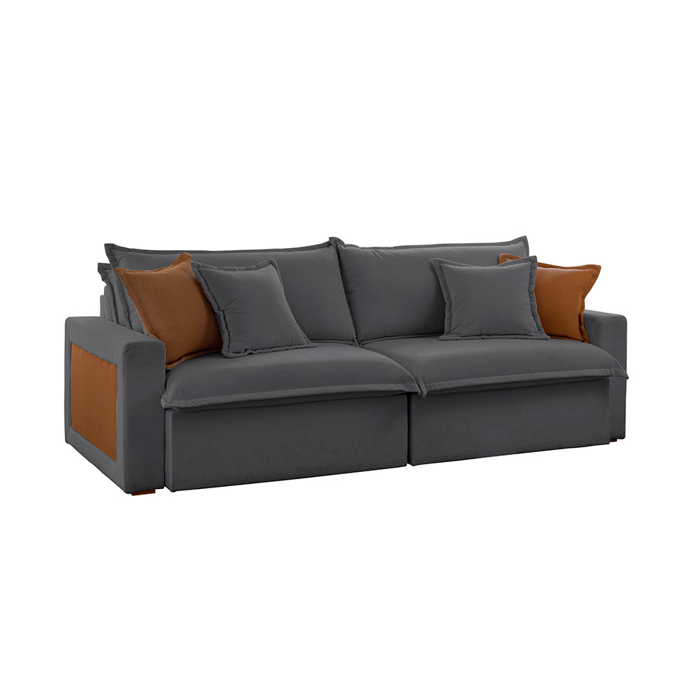 Sofá 3 Lugares Retrátil e Reclinável Dubai Veludo Cinza 190 cm