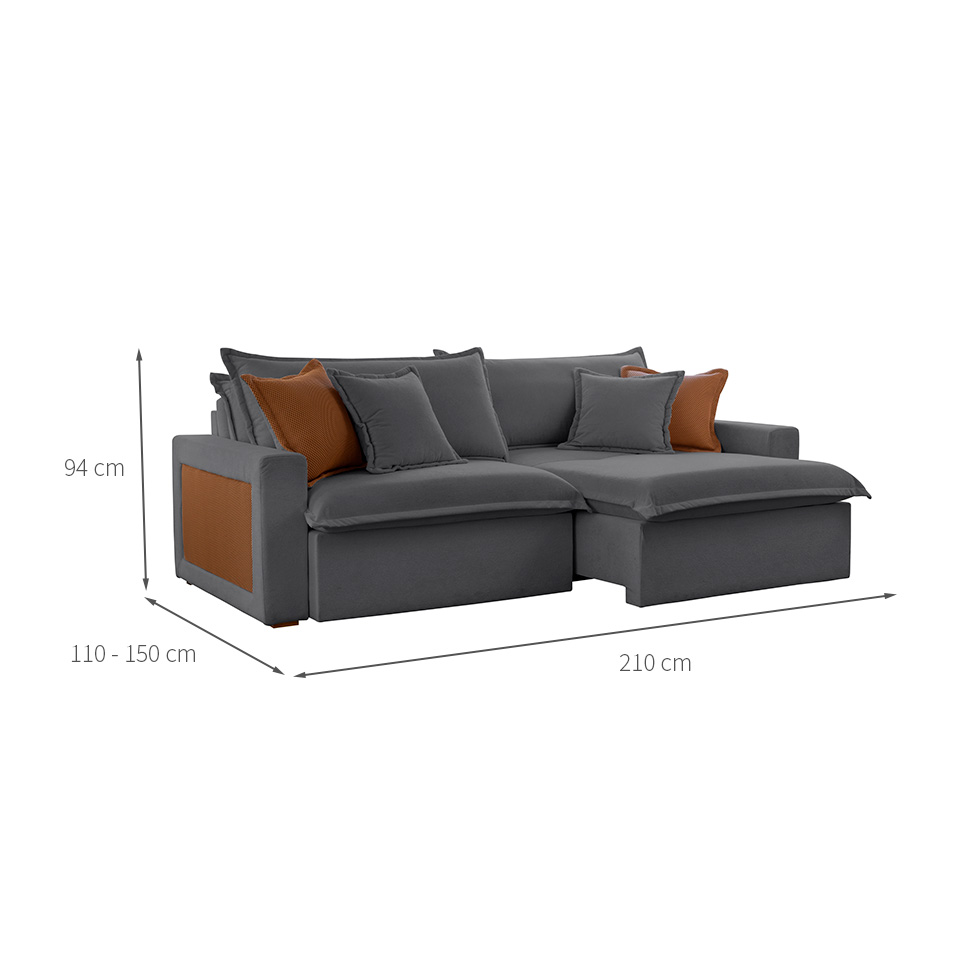 Sofá 3 Lugares Retrátil e Reclinável Dubai Veludo Cinza 210 cm