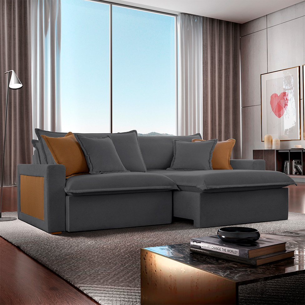 Sofá 3 Lugares Retrátil e Reclinável Dubai Veludo Cinza 230 cm