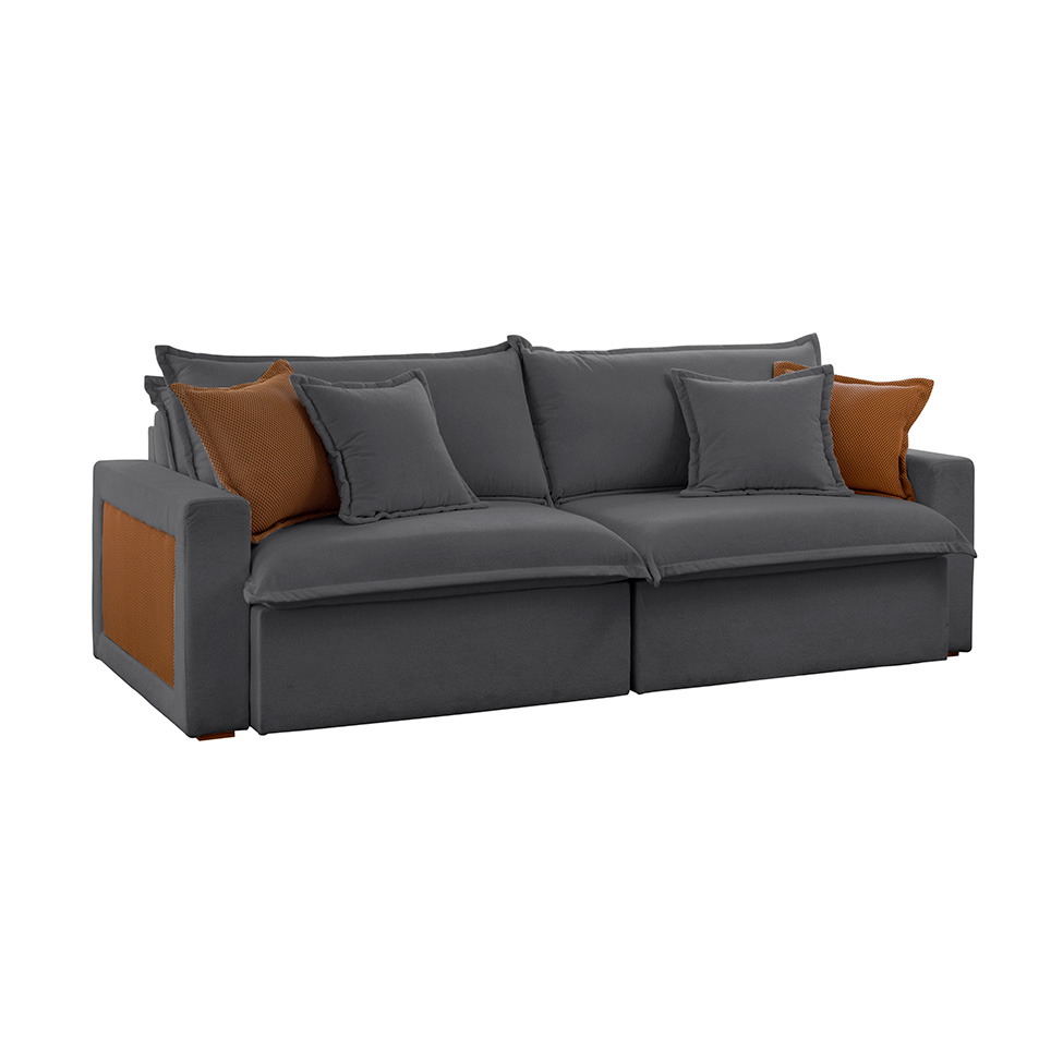 Sofá 3 Lugares Retrátil e Reclinável Dubai Veludo Cinza 230 cm