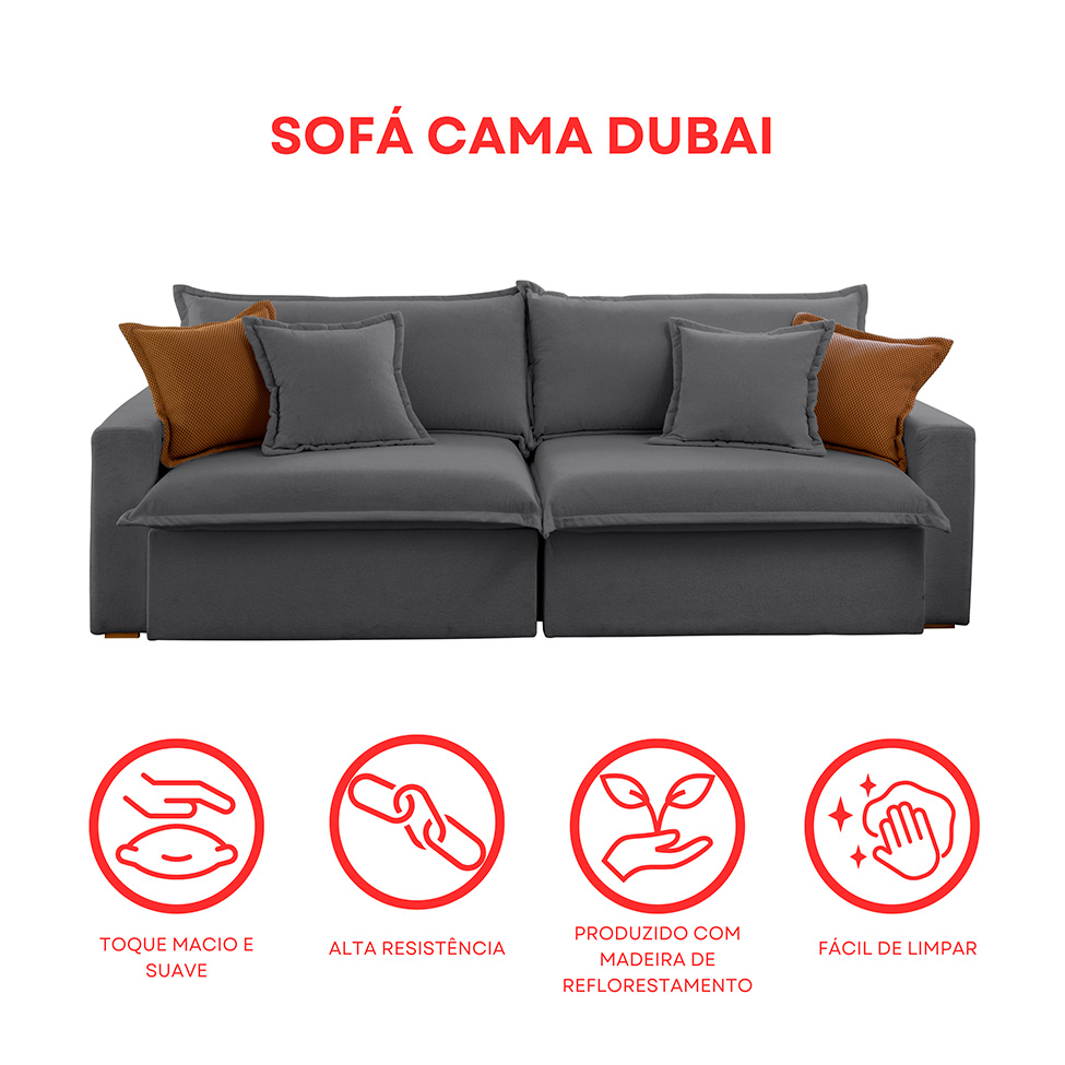 Sofá 3 Lugares Retrátil e Reclinável Dubai Veludo Cinza 230 cm
