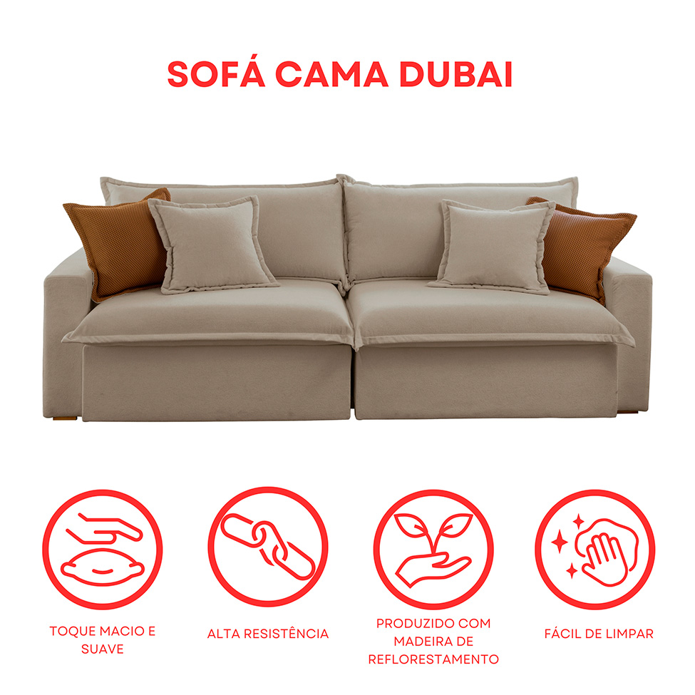 Sofá 3 Lugares Retrátil e Reclinável Dubai Veludo Marrom 210 cm