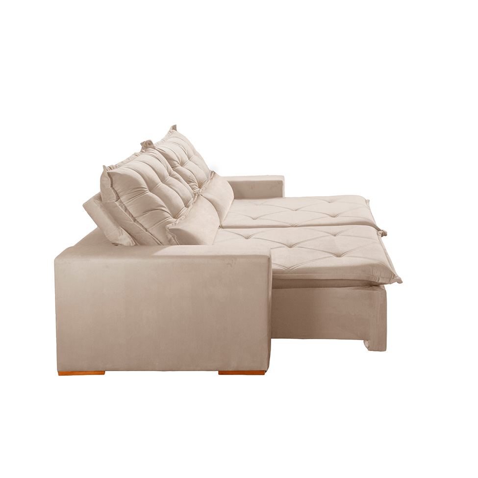 Sofá 3 Lugares Retrátil e Reclinável França Veludo Areia 210 cm