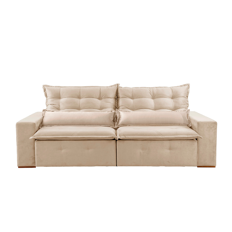 Sofá 3 Lugares Retrátil e Reclinável França Veludo Areia 230 cm