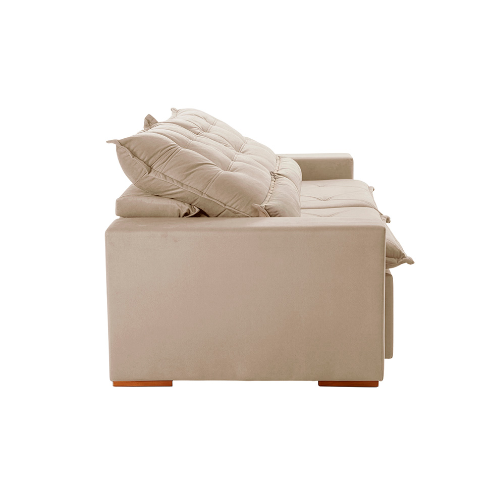 Sofá 3 Lugares Retrátil e Reclinável França Veludo Areia 230 cm