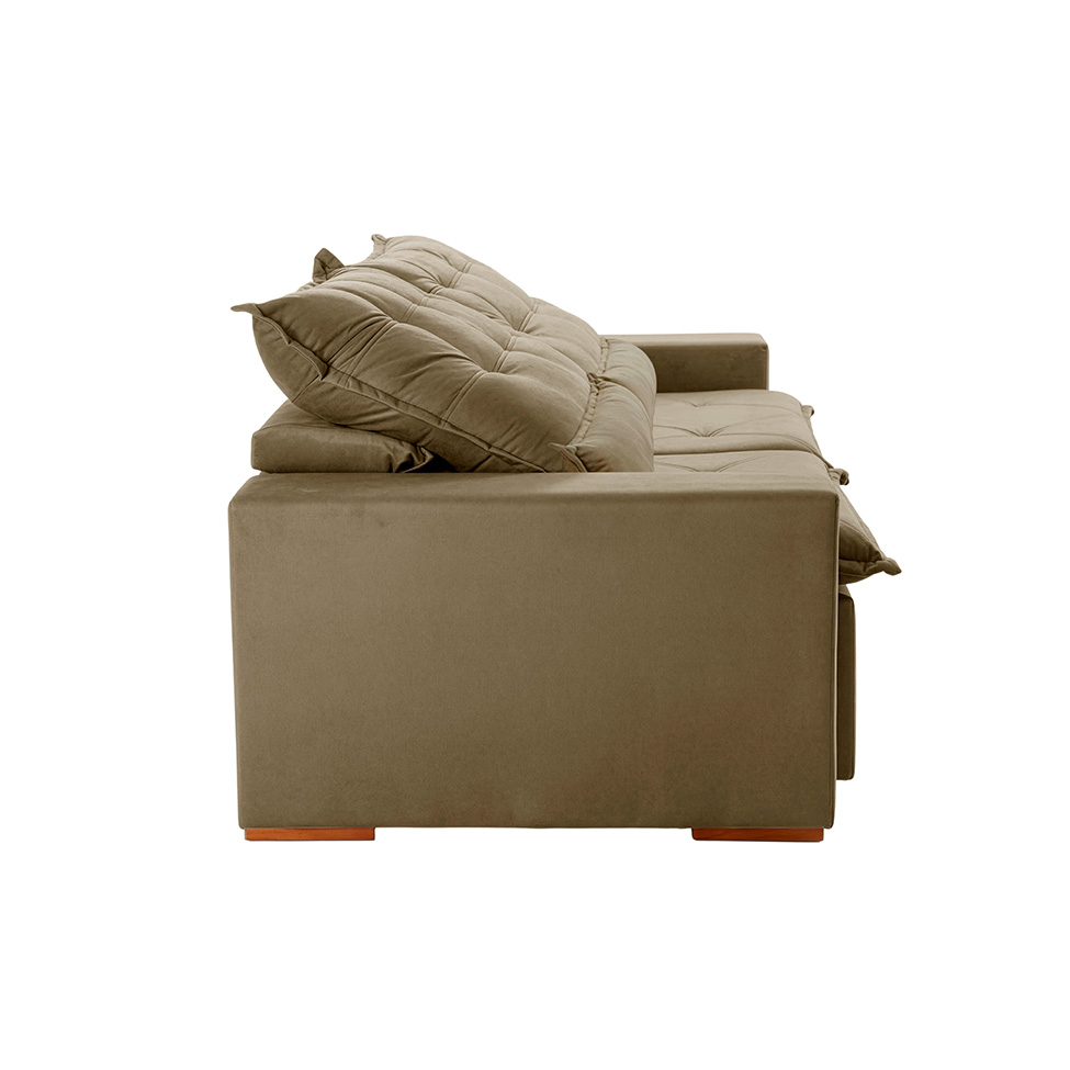 Sofá 3 Lugares Retrátil e Reclinável França Veludo Bege 210 cm