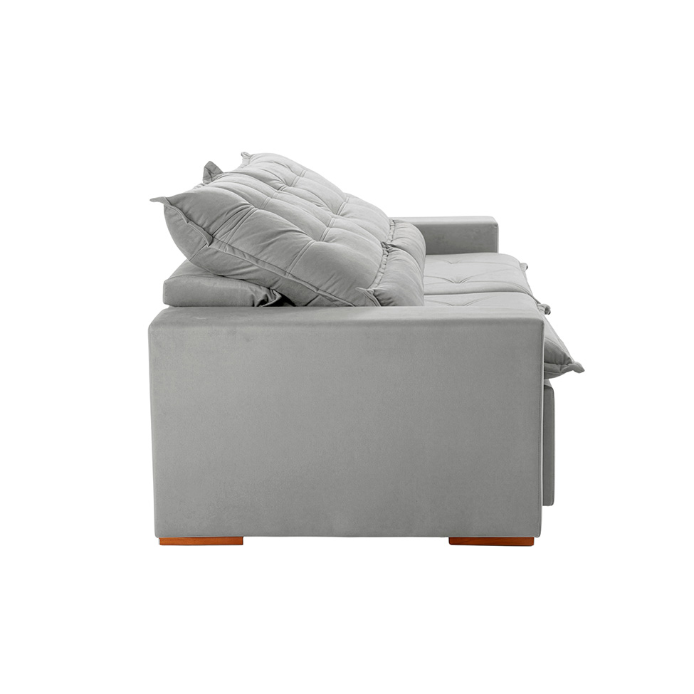 Sofá 3 Lugares Retrátil e Reclinável França Veludo Prata 210 cm