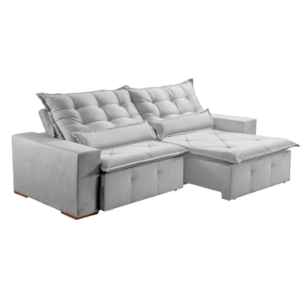 Sofá 3 Lugares Retrátil e Reclinável França Veludo Prata 230 cm