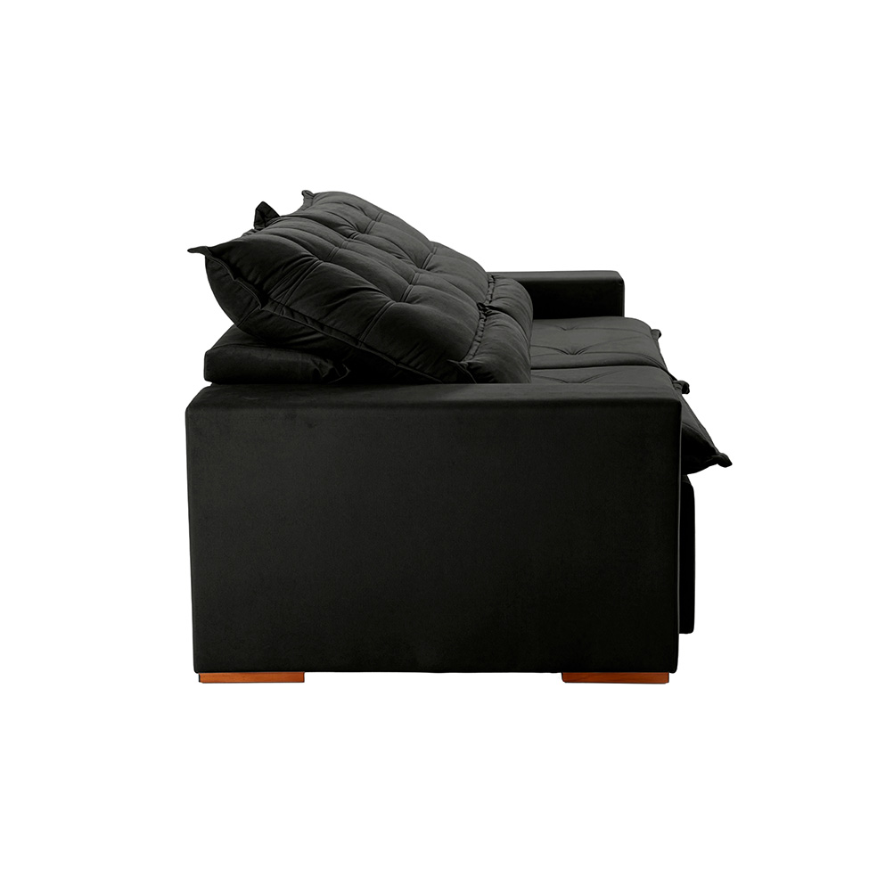 Sofá 3 Lugares Retrátil e Reclinável França Veludo Preto 210 cm