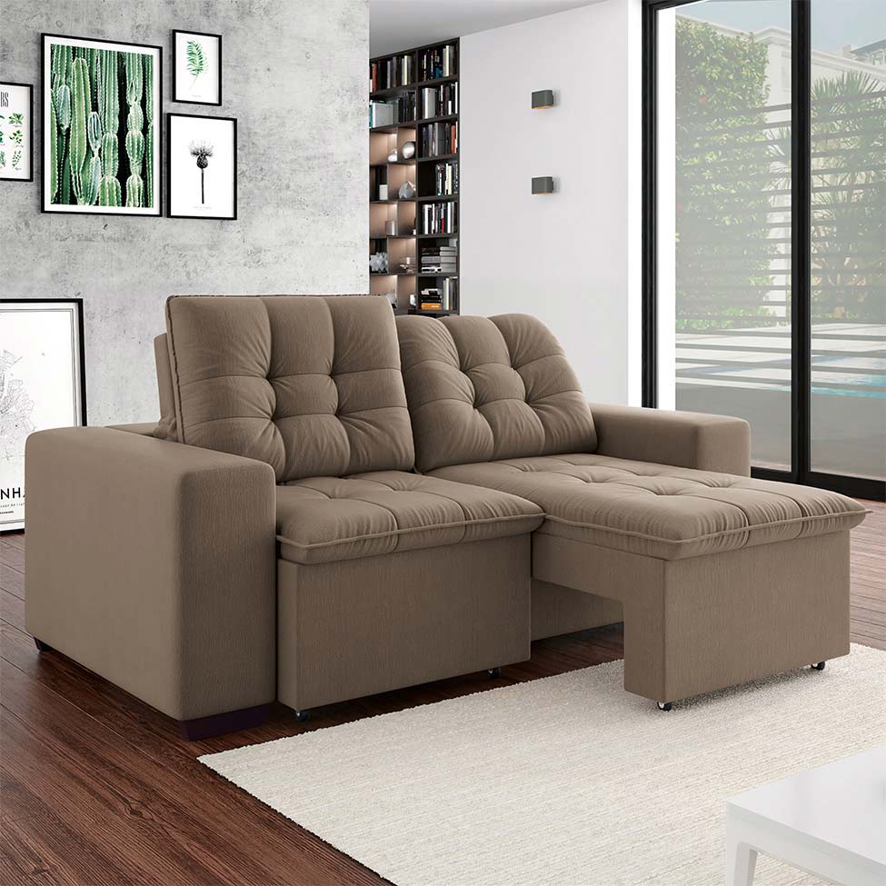 Sofá 3 Lugares Retrátil e Reclinável Giorno II Suede Bege
