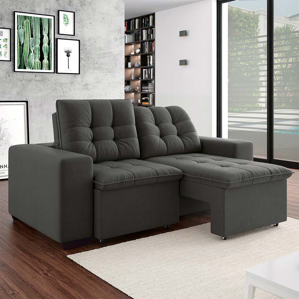Sofá 3 Lugares Retrátil e Reclinável Giorno II Suede Cinza