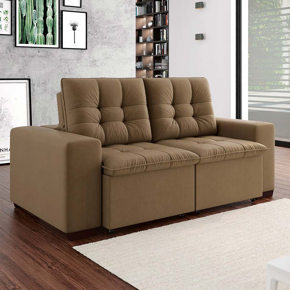 Sofá 3 Lugares Retrátil e Reclinável Giorno II Suede Marrom