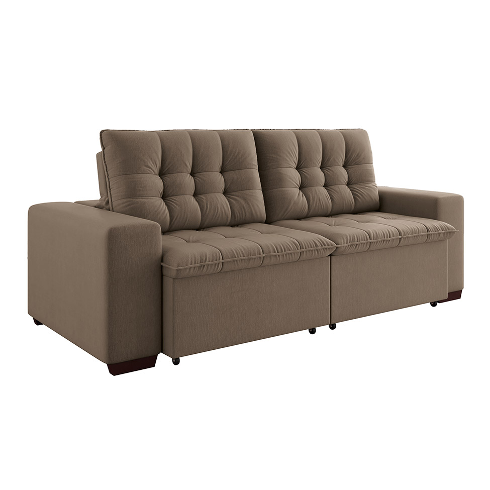Sofá 3 Lugares Retrátil e Reclinável Giorno Suede Bege