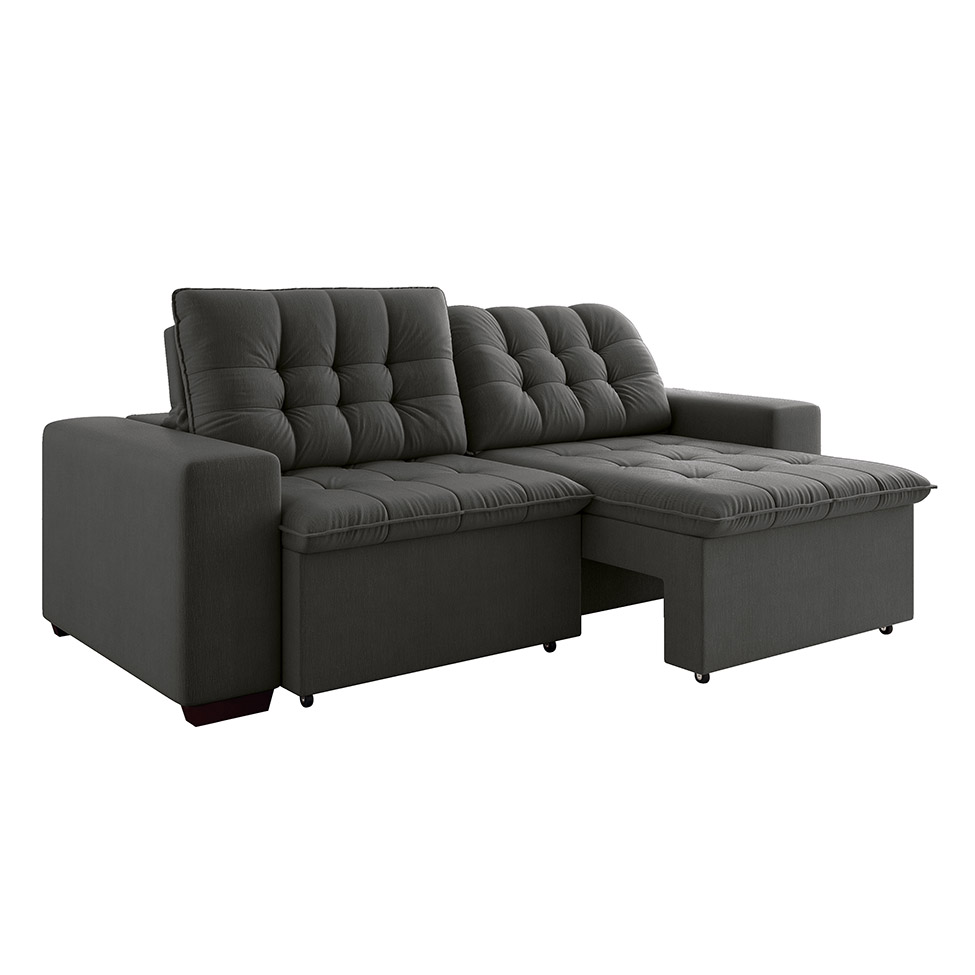 Sofá 3 Lugares Retrátil e Reclinável Giorno Suede Cinza