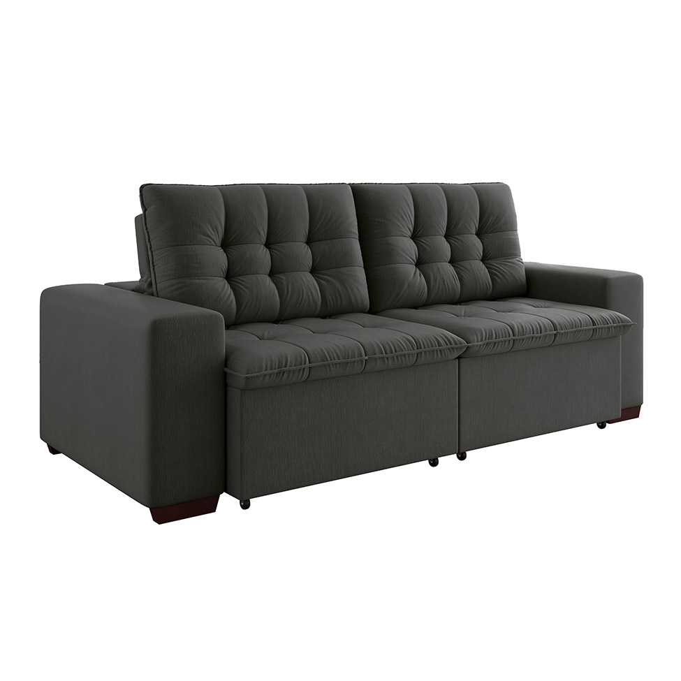 Sofá 3 Lugares Retrátil e Reclinável Giorno Suede Cinza