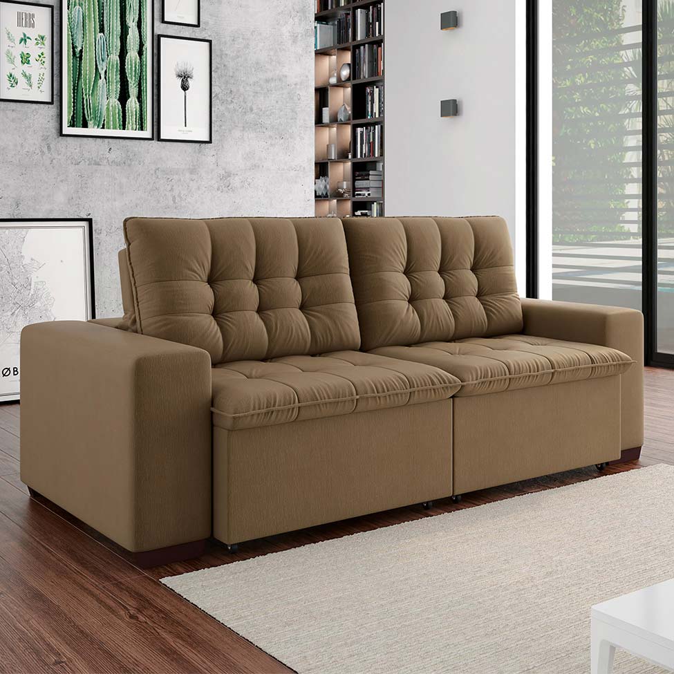 Sofá 3 Lugares Retrátil e Reclinável Giorno Suede Marrom