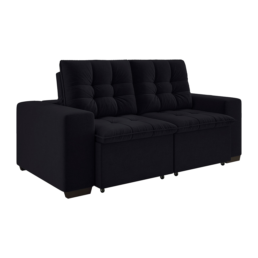 Sofá 3 Lugares Retrátil e Reclinável Giorno Suede Preto 200 cm