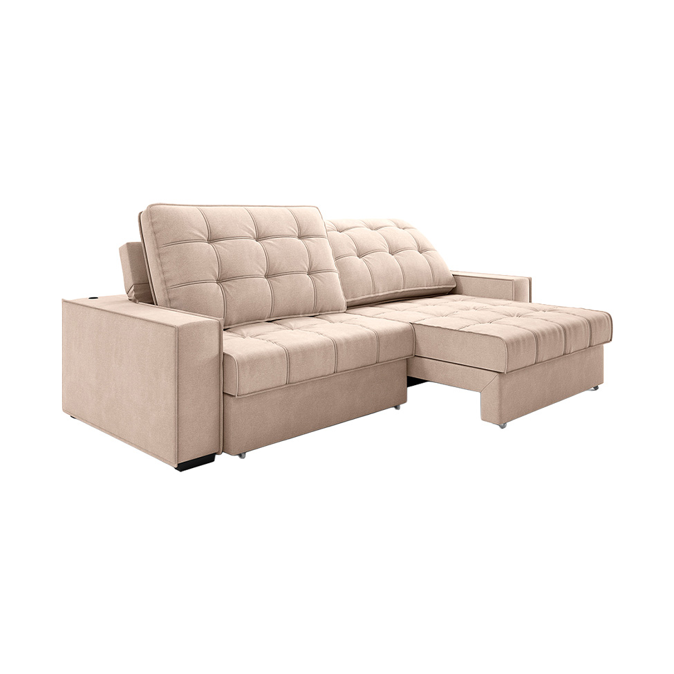 Sofá 3 Lugares Retrátil e Reclinável Goya com USB Linho Bege 280 cm