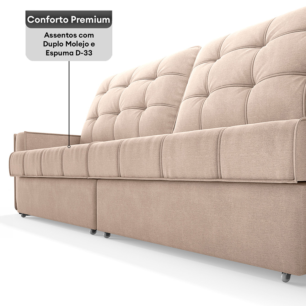 Sofá 3 Lugares Retrátil e Reclinável Goya com USB Linho Bege 280 cm