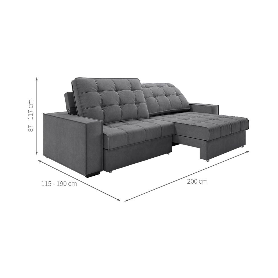 Sofá 3 Lugares Retrátil e Reclinável Goya com USB Linho Grafite 200 cm