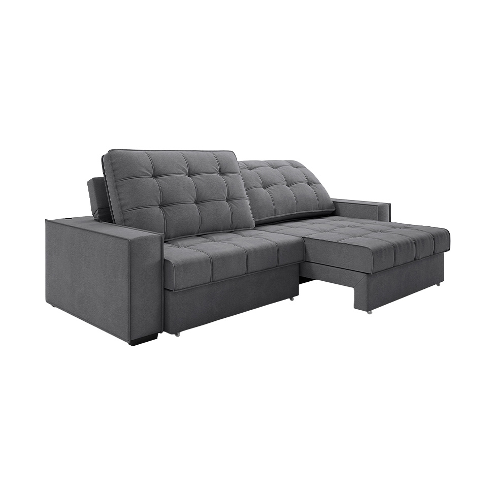 Sofá 3 Lugares Retrátil e Reclinável Goya com USB Linho Grafite 280 cm