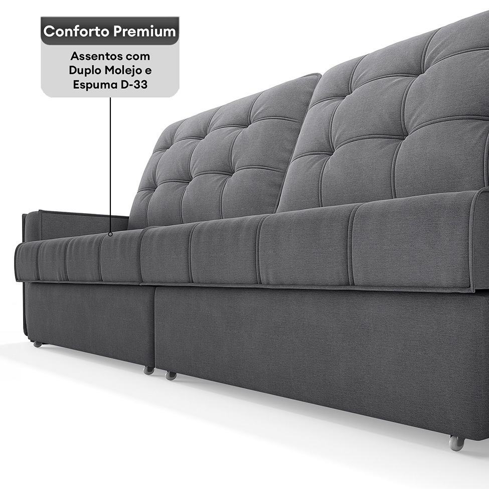 Sofá 3 Lugares Retrátil e Reclinável Goya com USB Linho Grafite 280 cm