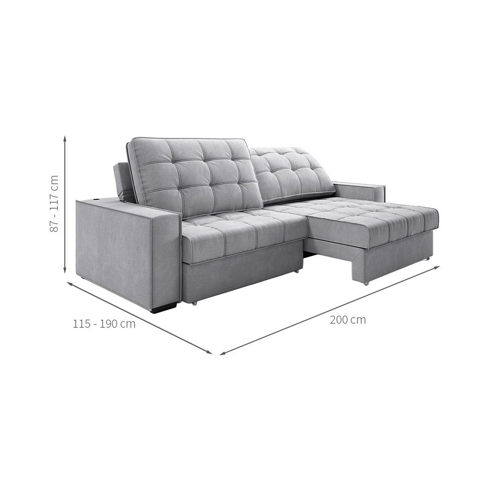 Sofá 3 Lugares Retrátil e Reclinável Goya com USB Linho Prata 200 cm