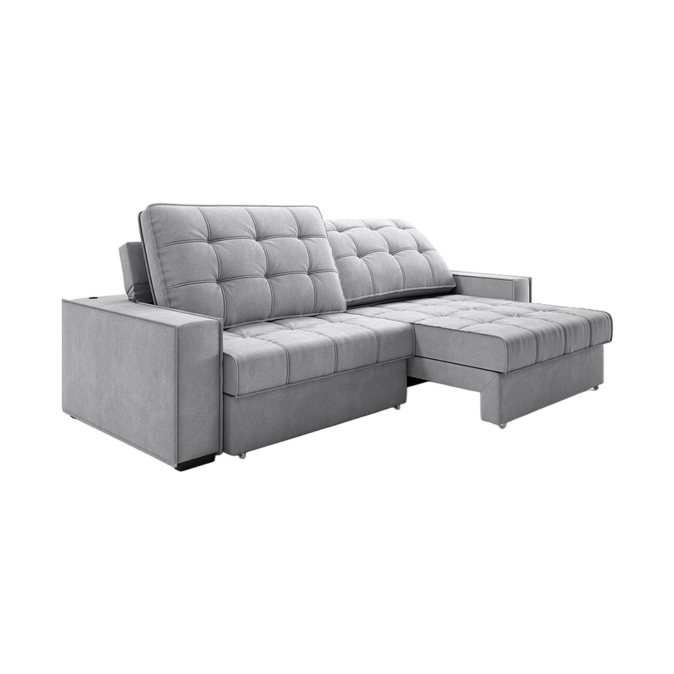 Sofá 3 Lugares Retrátil e Reclinável Goya com USB Linho Prata 240 cm