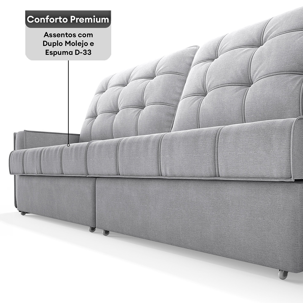 Sofá 3 Lugares Retrátil e Reclinável Goya com USB Linho Prata 240 cm