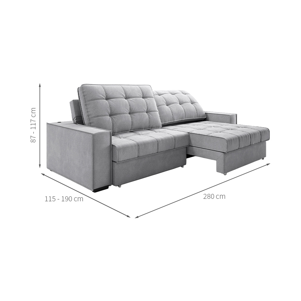 Sofá 3 Lugares Retrátil e Reclinável Goya com USB Linho Prata 280 cm