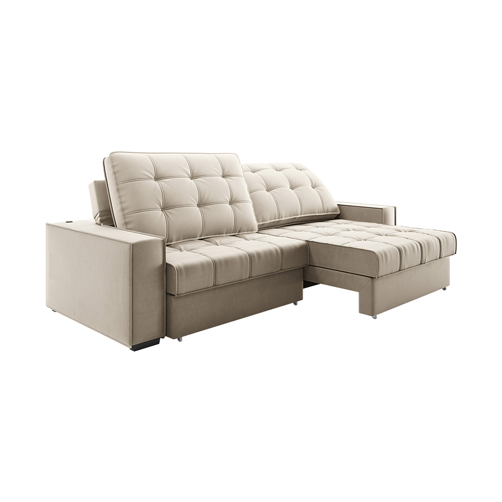 Sofá 3 Lugares Retrátil e Reclinável Goya com USB Veludo Areia 240 cm