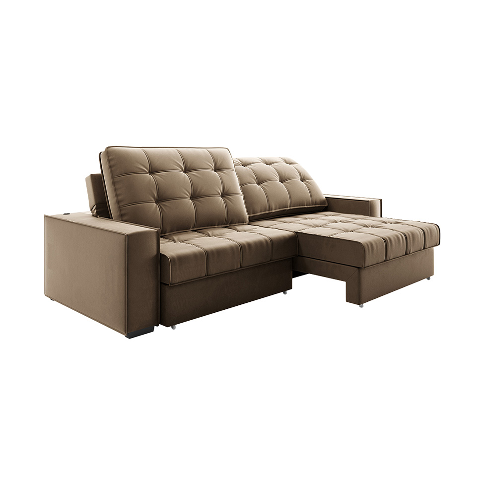 Sofá 3 Lugares Retrátil e Reclinável Goya com USB Veludo Castor 280 cm
