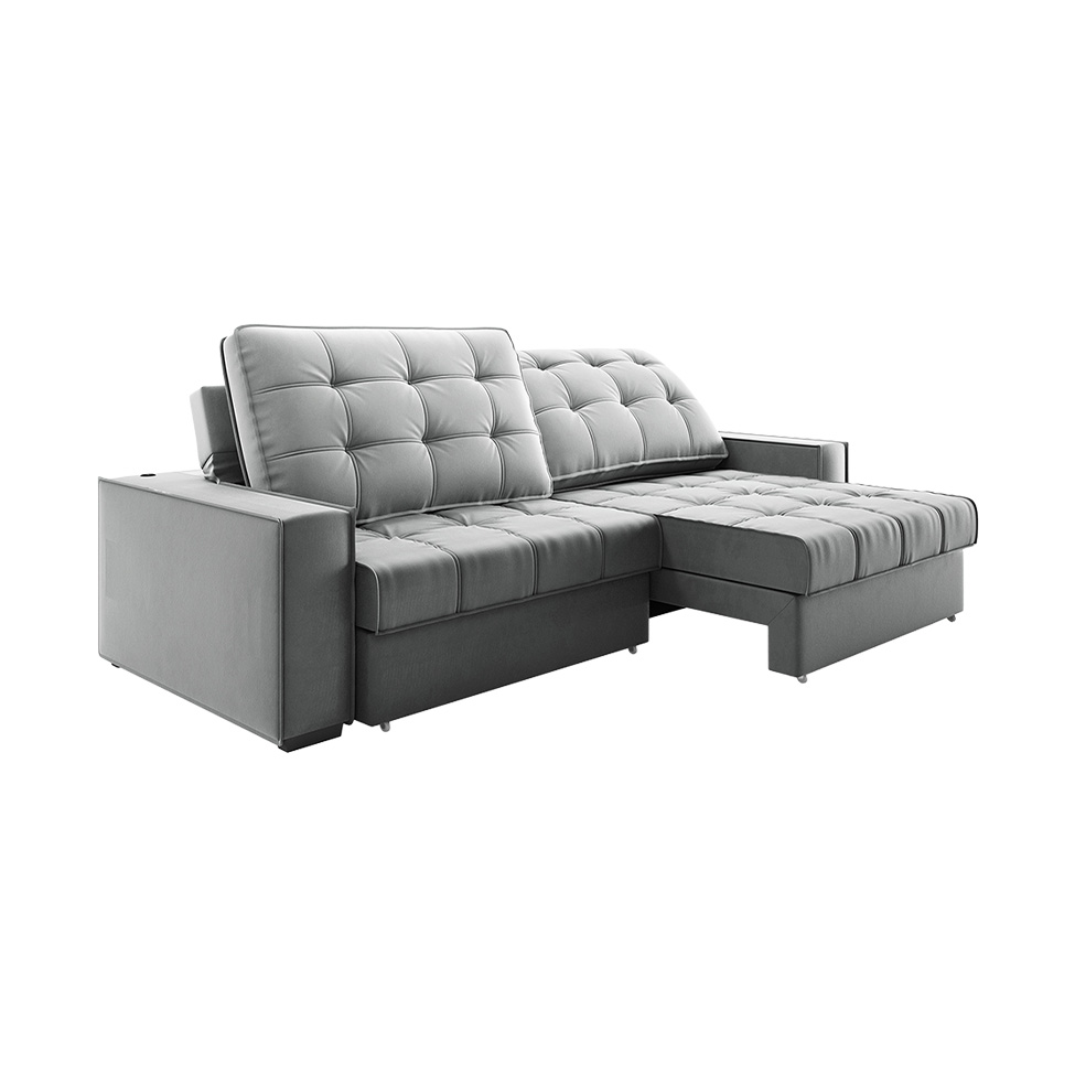 Sofá 3 Lugares Retrátil e Reclinável Goya com USB Veludo Cinza 240 cm
