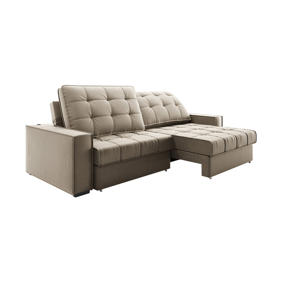 Sofá 3 Lugares Retrátil e Reclinável Goya com USB Veludo Fendi 240 cm