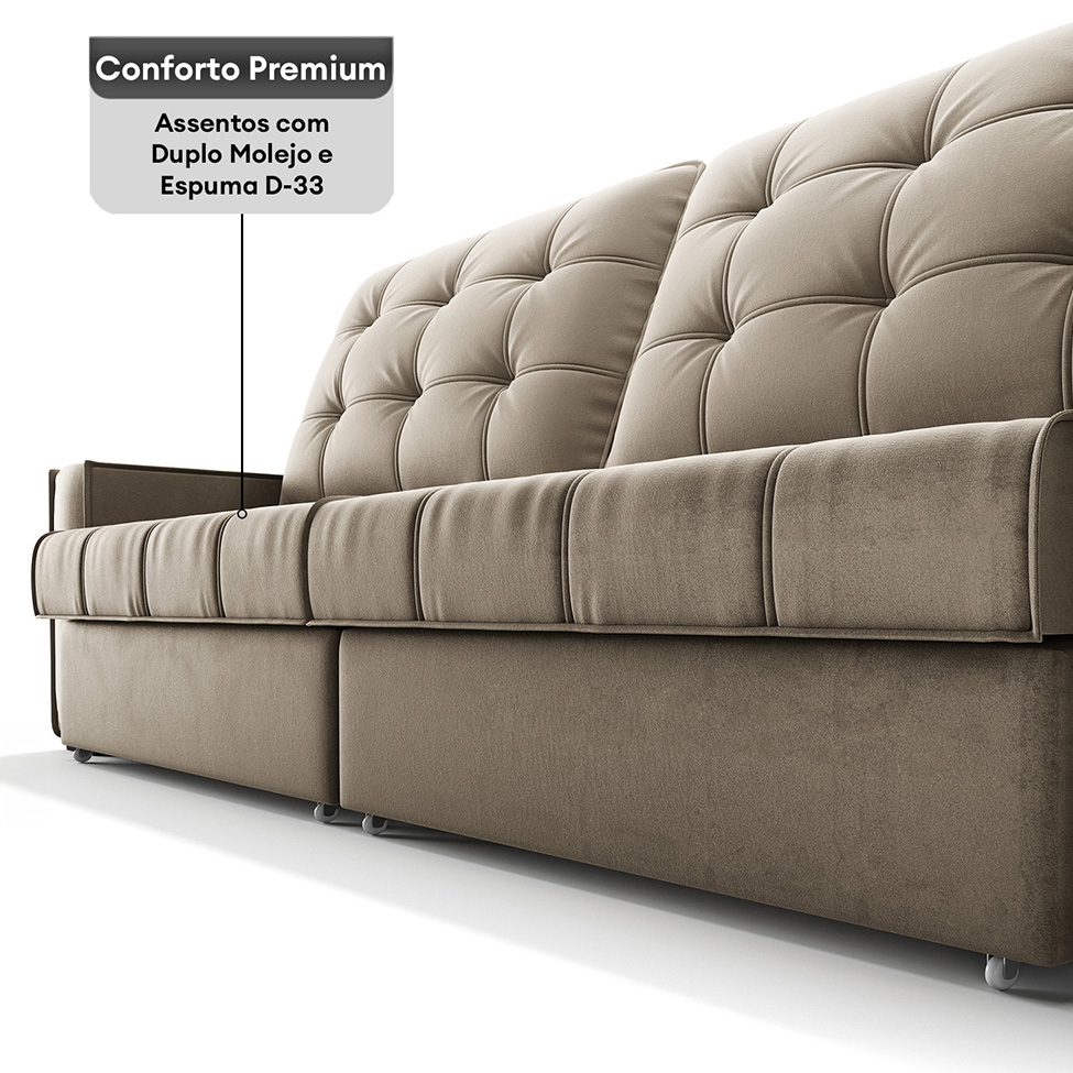 Sofá 3 Lugares Retrátil e Reclinável Goya com USB Veludo Fendi 280 cm