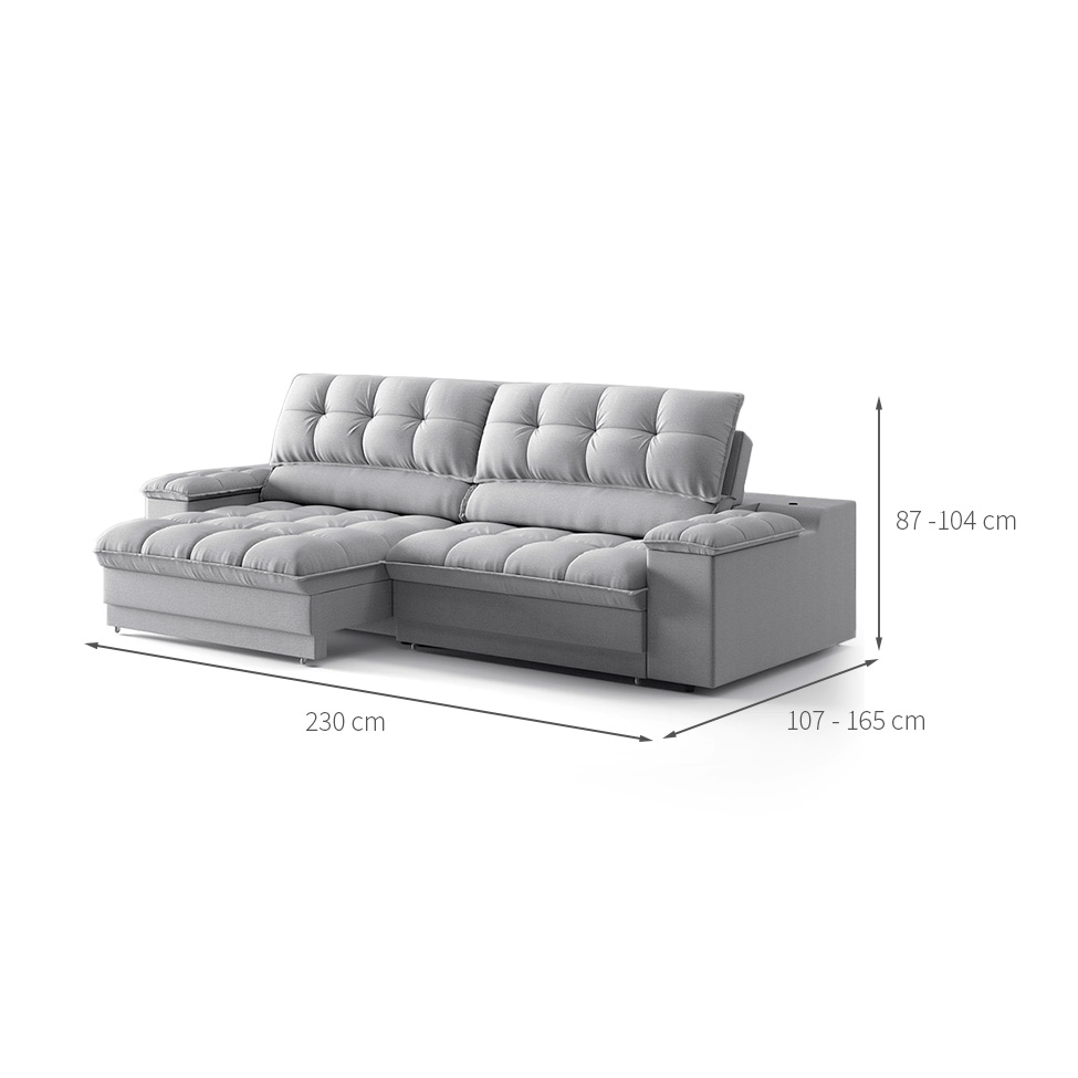 Sofá 3 Lugares Retrátil e Reclinável Helen com USB e Porta-Copos Linho Prata 230 cm