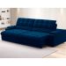 Sofá 3 Lugares Retrátil e Reclinável Helen com USB e Porta-Copos Veludo Azul Marinho 230 cm