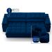 Sofá 3 Lugares Retrátil e Reclinável Helen com USB e Porta-Copos Veludo Azul Marinho 230 cm