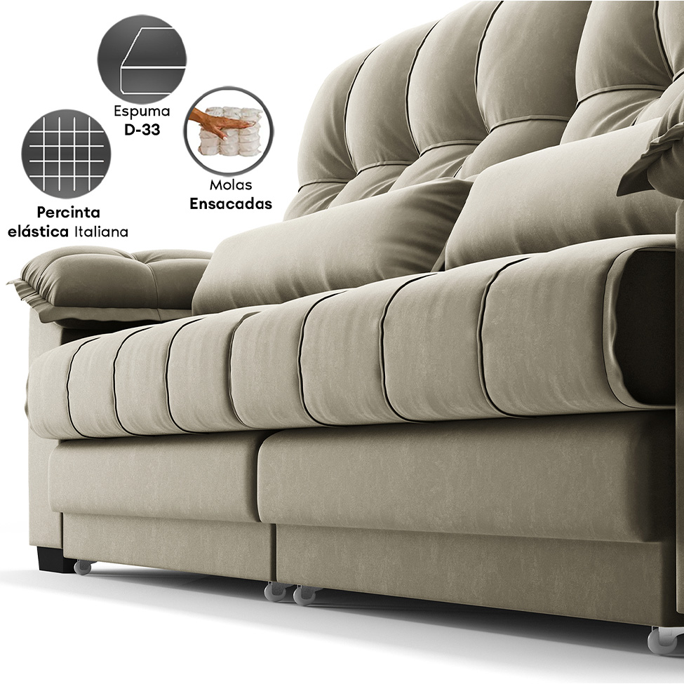 Sofá 3 Lugares Retrátil e Reclinável Majestic Veludo Fendi