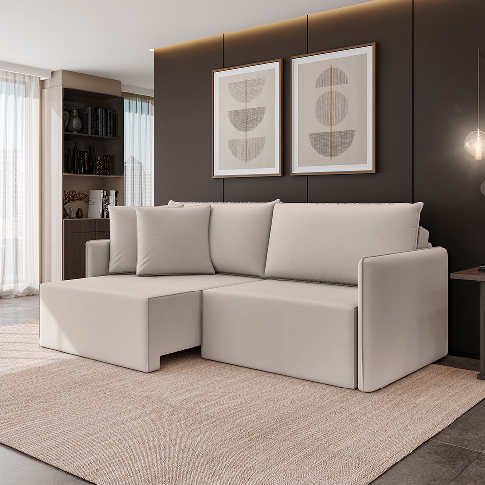 Sofá 3 Lugares Retrátil e Reclinável Malta Veludo Creme 180 cm