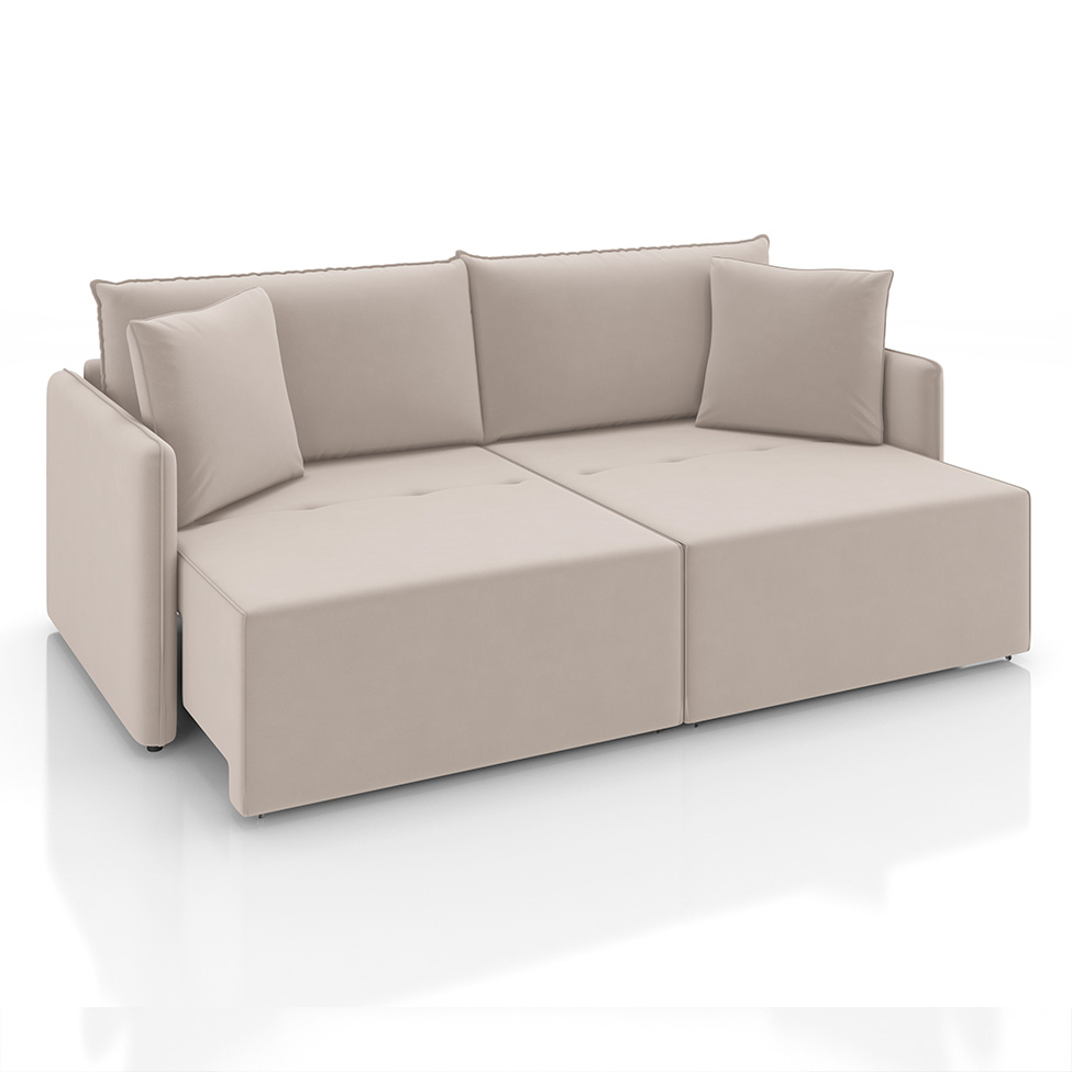 Sofá 3 Lugares Retrátil e Reclinável Malta Veludo Creme 180 cm