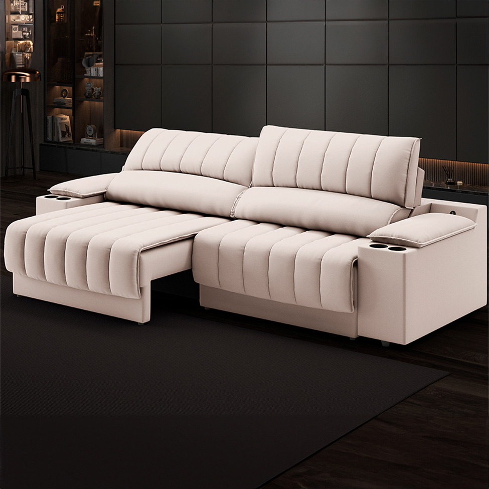 Sofá 3 Lugares Retrátil e Reclinável Murano com Porta-Copos Velosuede Areia 200 cm