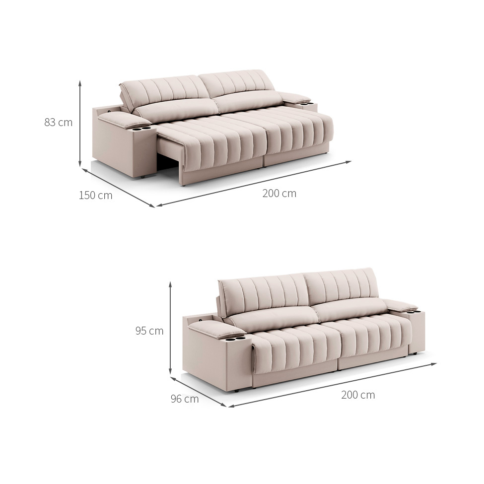 Sofá 3 Lugares Retrátil e Reclinável Murano com Porta-Copos Velosuede Areia 200 cm