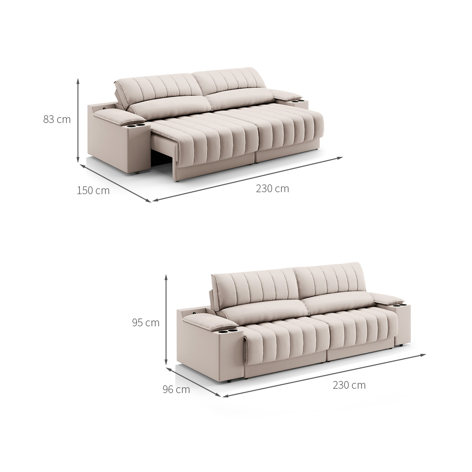 Sofá 3 Lugares Retrátil e Reclinável Murano com Porta-Copos Velosuede Areia 230 cm