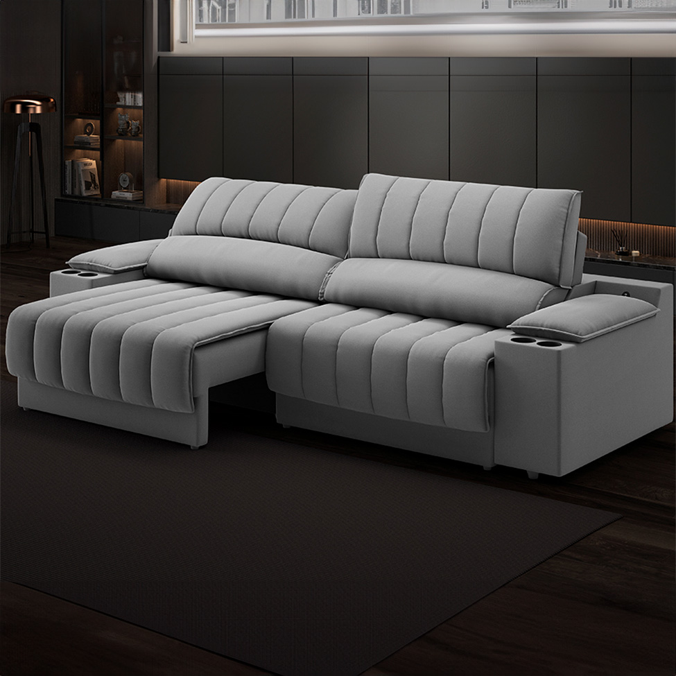Sofá 3 Lugares Retrátil e Reclinável Murano com Porta-Copos Velosuede Grafite 230 cm