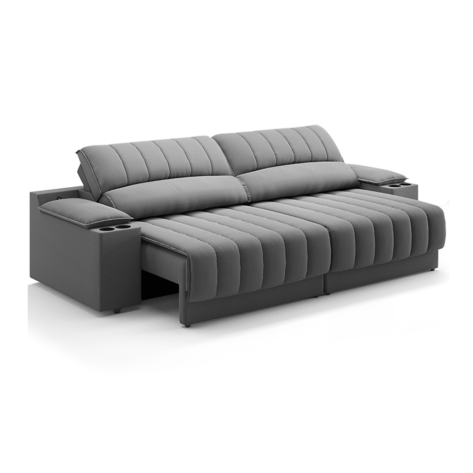 Sofá 3 Lugares Retrátil e Reclinável Murano com Porta-Copos Velosuede Grafite 230 cm