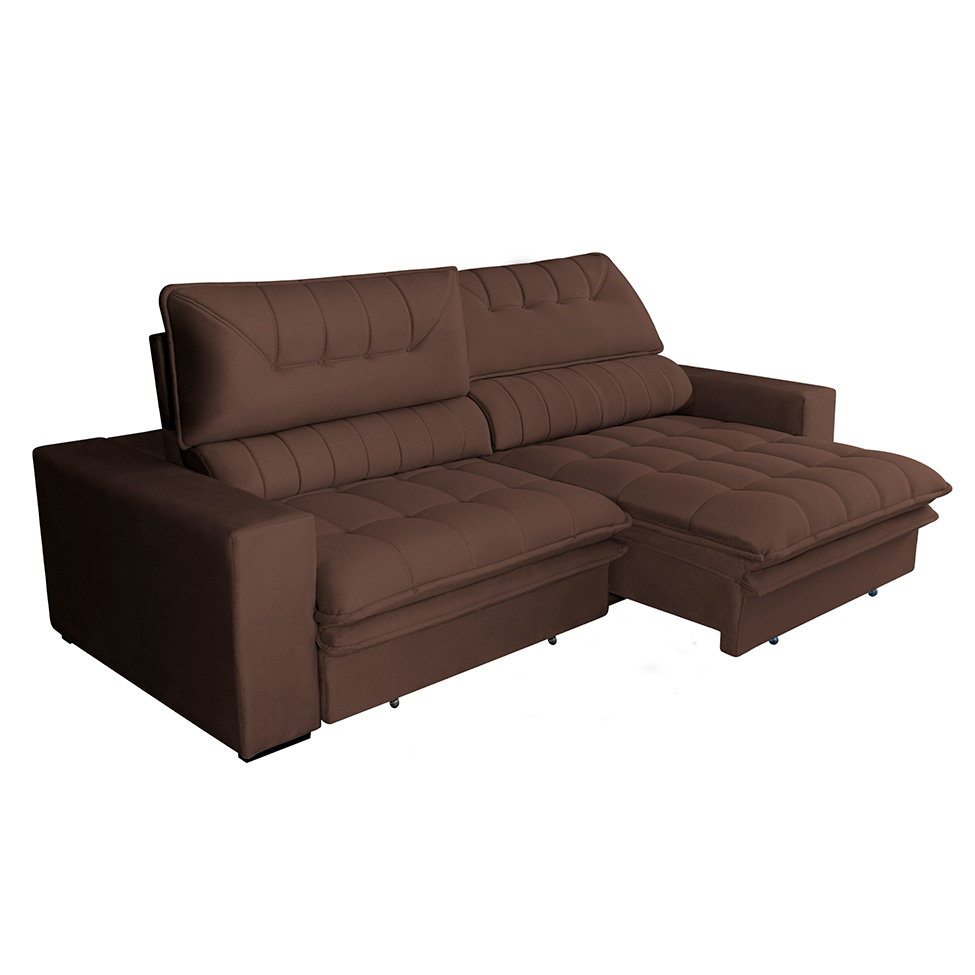 Sofá 3 Lugares Retrátil e Reclinável Mustang Veludo Café 210 cm